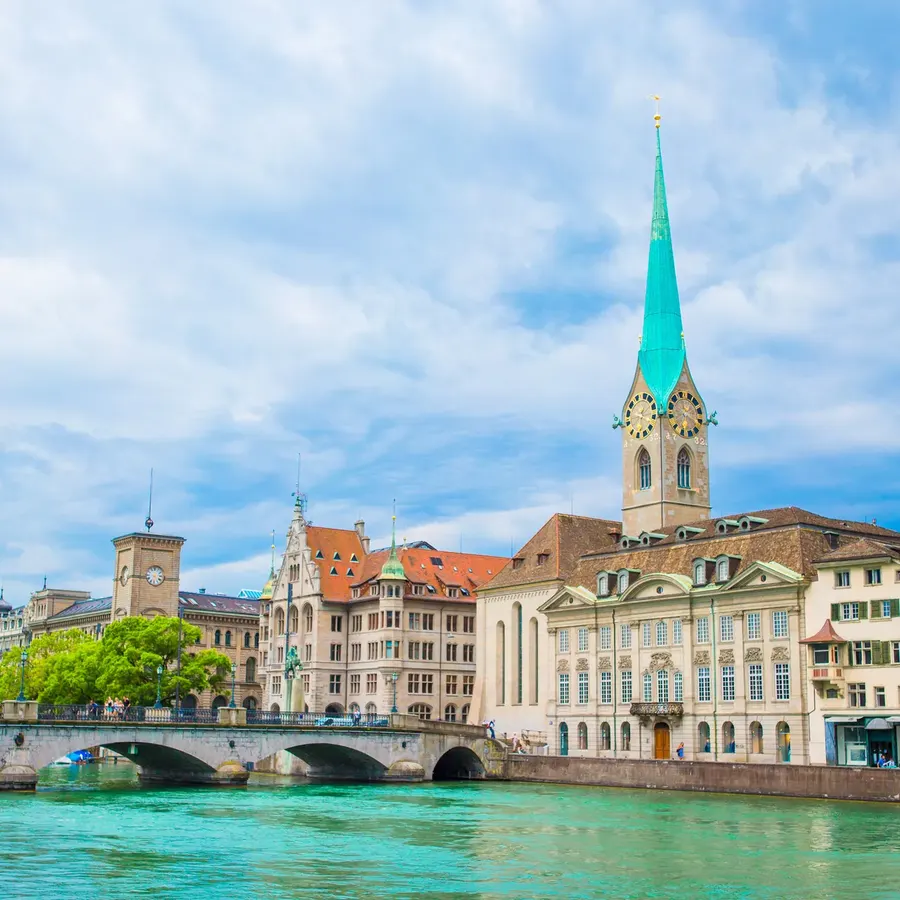 Fraumünster and the Limmat in Zurich, Switzerland