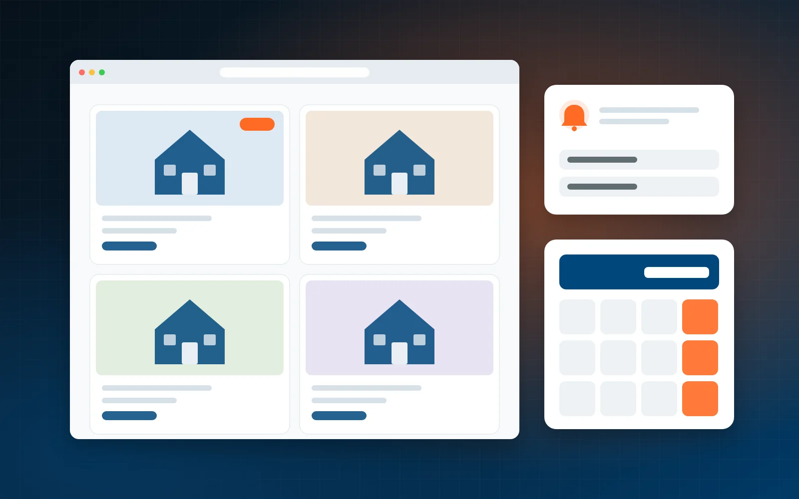 iHouse platform interface with property listings, search filters and mortgage calculator